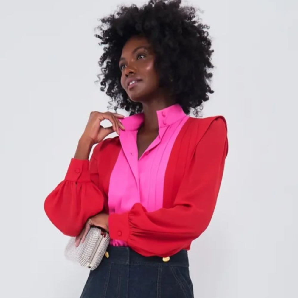 Tuckernuck x India Hicks hot pink and red button up top